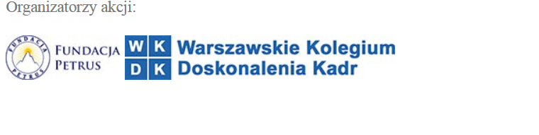 logo fundacji Petrus i logo Warszawskie Kolegium Doskonalenia Kadr